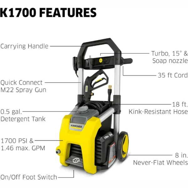 Kärcher K1700 Electric Pressure Washer – 1700 PSI, 1.2 GPM, TruPressure Technology - Image 4